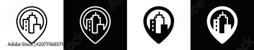 Foto City Icon Set White And Black Background Style