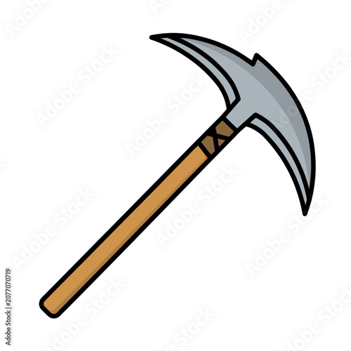 Flat illustration of a stone axe with wooden handle