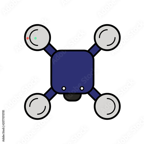 Flat vector illustration of a quadcopter drone with camera