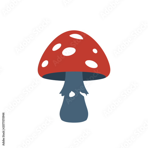 Red and white fly agaric mushroom flat vector illustration