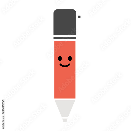 Red marker pen with smiley face flat vector icon