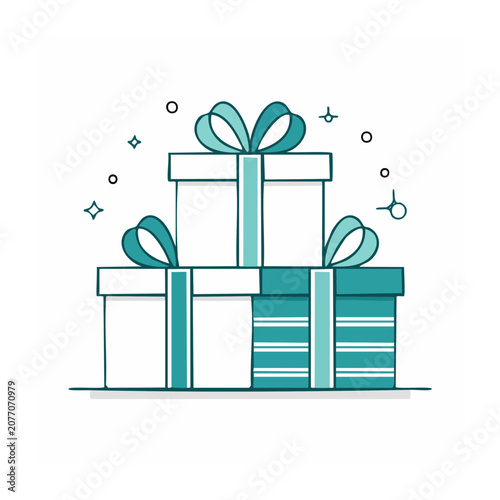 Stack of Teal and White Gift Boxes with Ribbons