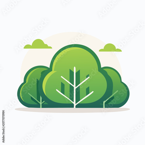 Stylized Green Trees and Clouds Illustration