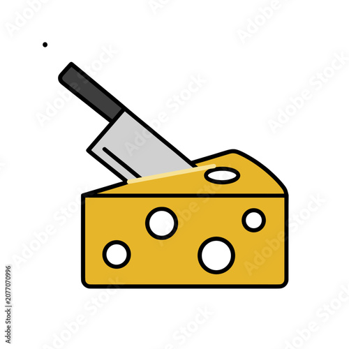 Swiss Cheese with Knife Flat Vector Illustration