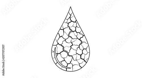 Schilderij op canvas Cracked Dry Earth Texture Inside Water Droplet Icon