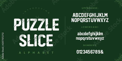 Photos Puzzle slice cut diagonal line effect font typography alphabet letters set