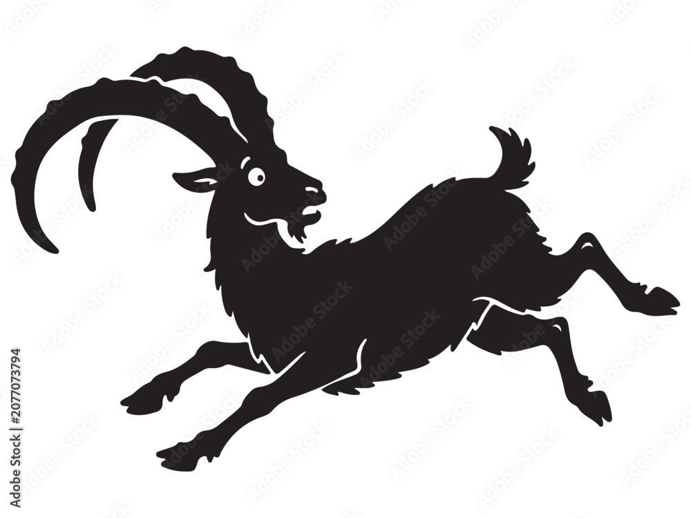 Fototapeta premium Funny Ibex Silhouette Line Art – Bold Outline Alpine Mountain Goat Vector Illustration