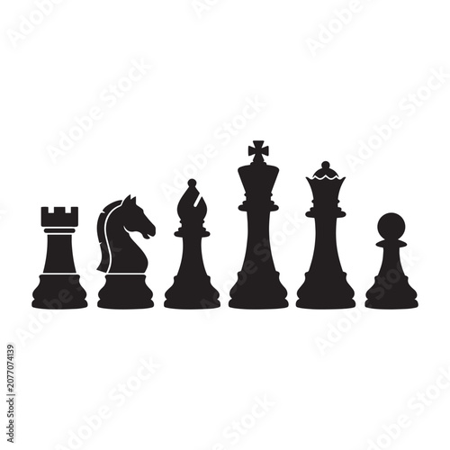 Bild auf Leinwand Complete Set of Black Chess Pieces Silhouette Icons in a Row