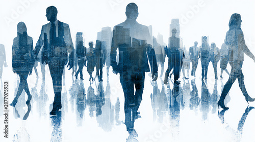 Silhouetted businesspeople walking in a cityscape, representing modern corporate life and networking opportunities.