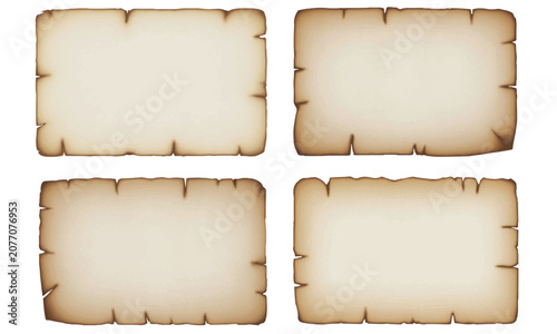 Fotografía Set of blank vintage parchment paper sheets with torn edges antique scroll frame