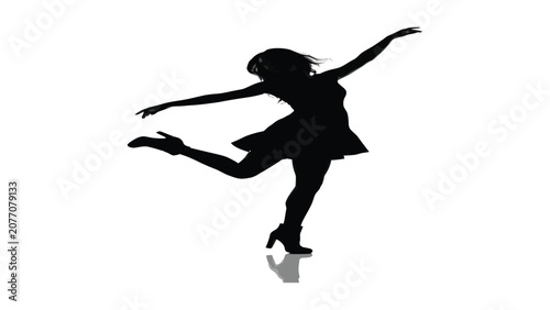 Tableau sur toile Dancer silhouette performs an elegant ballet movement against a clean white background