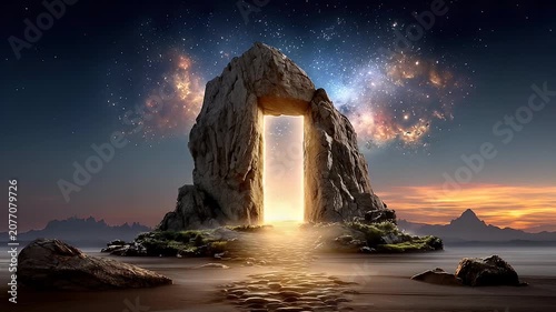 Mystical portal in rocky landscape