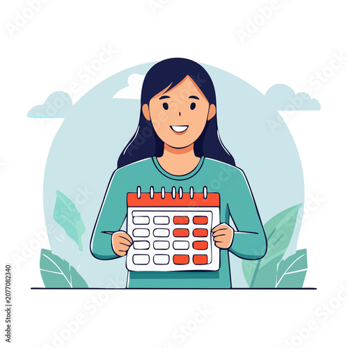 Woman holding calendar in flat illustration style