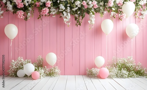 Cute Gender Reveal Party Decoration Background with Flowers