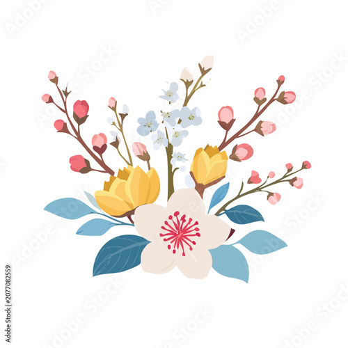 Colorful flat illustration of a spring flower bouquet