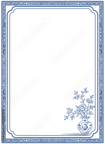 Chinese Porcelain Floral Border and Frame Decorative Botanical Illustration