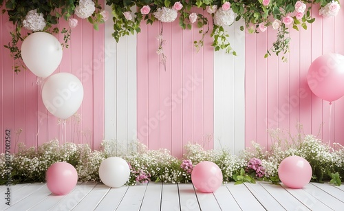 Romantic Wedding Photo Studio Backdrop with Pink Boards