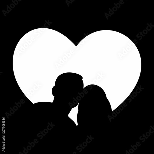 Couple Heart Frame black and white Silhouette vector