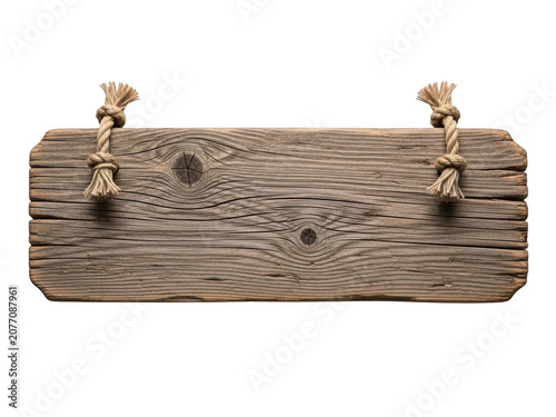 Rustic wooden plaque with carved text isolated on transparent background