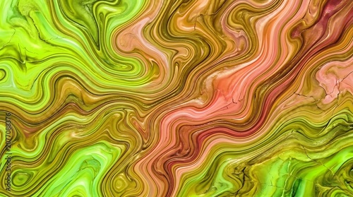 Abstract colorful swirling pattern with vibrant green and pink hues