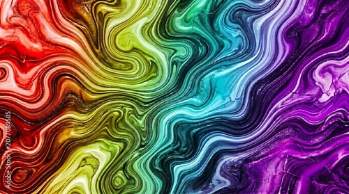 Vibrant Rainbow Swirls Abstract Background with Liquid Marbling Effect