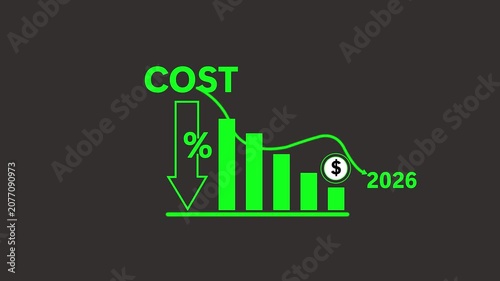 Cost reduction and cost saving through digital transformation, business cost and 2026 optimization, operational cost reduction, financial saving, and resource efficiency 4k video animation.