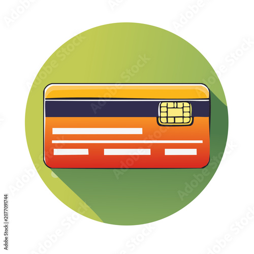 Flat credit card icon with chip and magnetic stripe