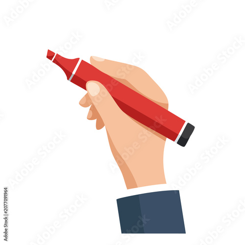 Hand holding red marker pen vector illustration