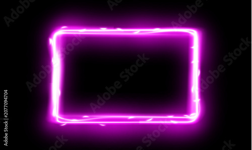 Cuadro en lienzo Horizontal pink neon light frame overlay on black background.