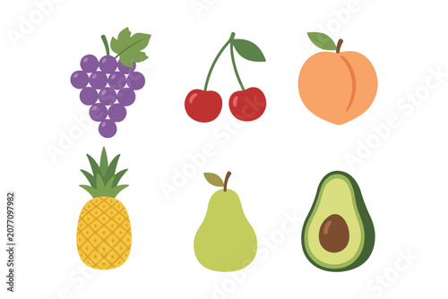 Cute tropical fruits element set flat vector illustration bundle for kids kitchen and pattern design