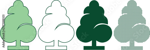 Vector set of four different tree icons in various shades of green