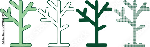 Stylized tree vector set four variations for graphic design and digital art projects