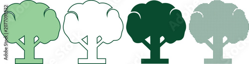 Vector set of four distinctive tree illustrations in various shades and styles