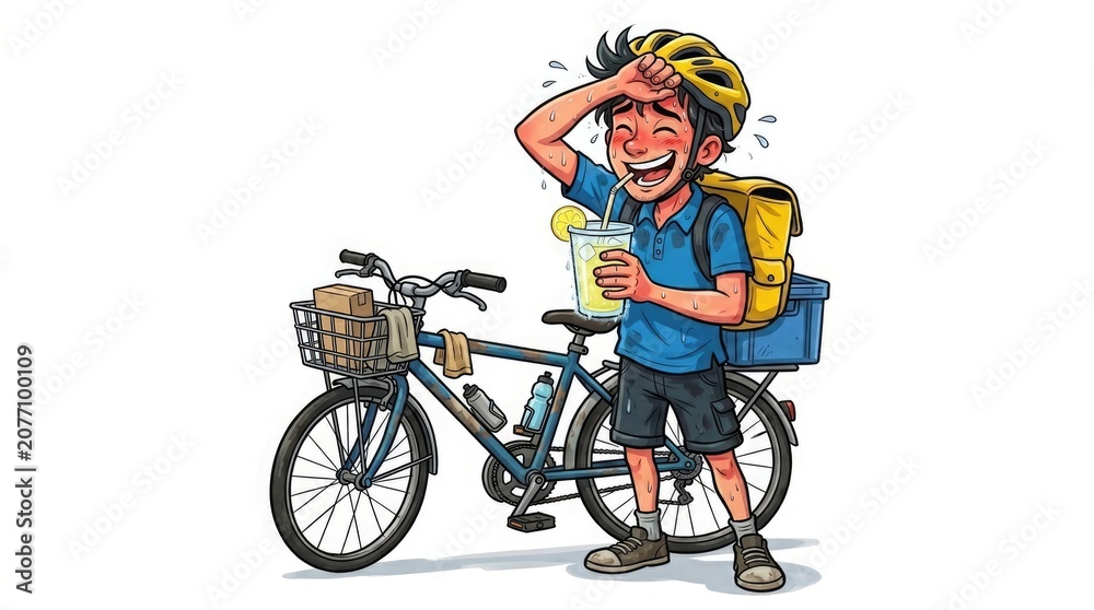 Fototapeta premium Delivery cyclist with lemonade illustration for food service and local business