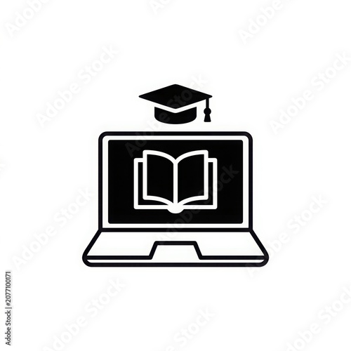 Laptop with graduation cap and open book illustration for education