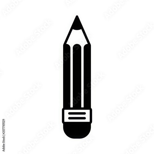 Solid black silhouette vector icon of a classic sharpened pencil with an eraser on a pristine white background