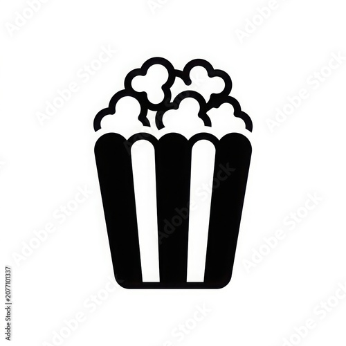 Iconic black and white popcorn bucket icon symbolizing enjoyable movie theater experiences casual snacking and entertainment events