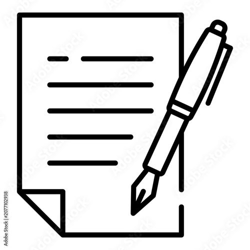 Fountain pen and paper, write black line icon