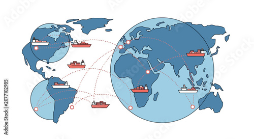 Canvas Print Global shipping routes and world map.