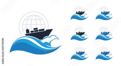 Quadro su tela Logos of cargo ships on waves.