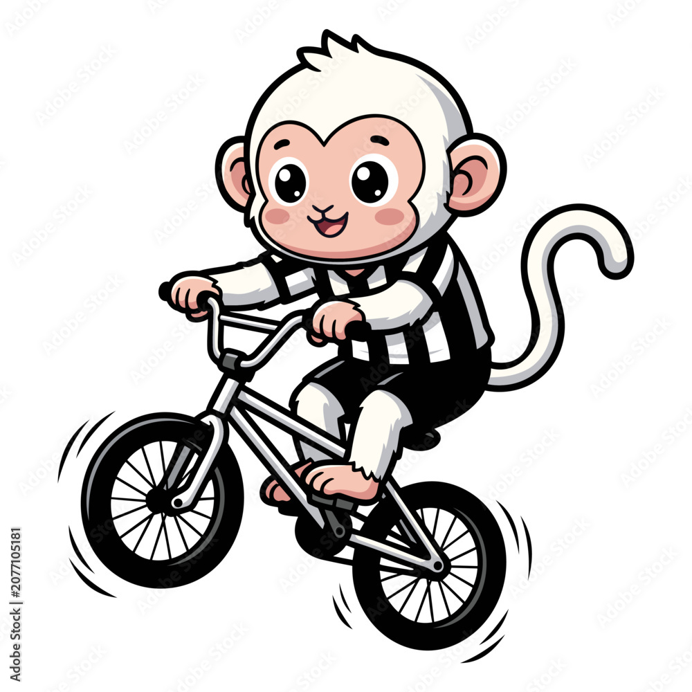 Obraz premium Cute Monkey Riding BMX Bicycle Cartoon Mascot Vector Illustration