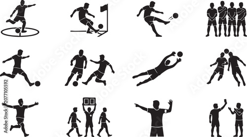 Fotografía Soccer Match Rules and In-Game Situation Silhouettes Set
