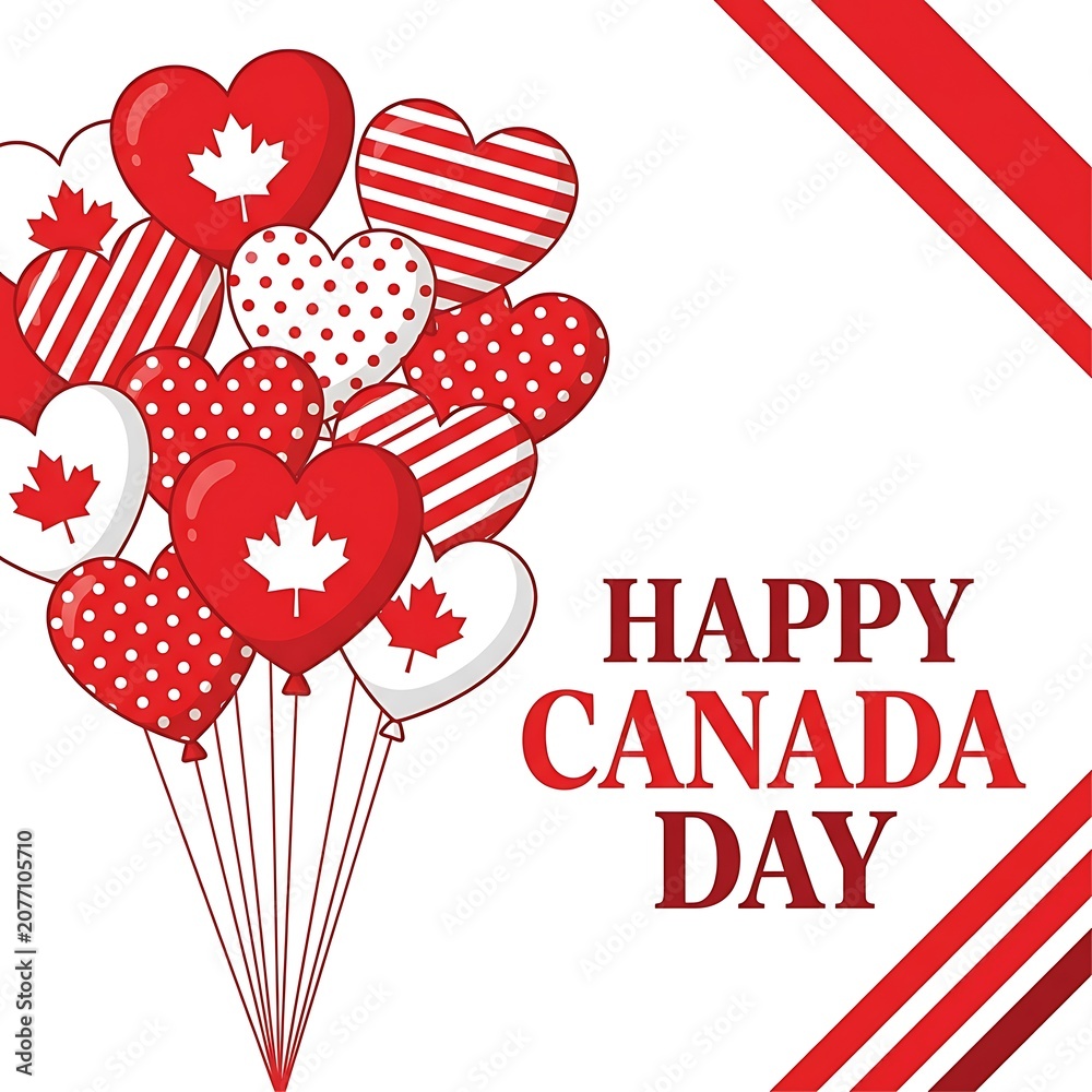 Obraz premium Happy canada day celebration with red heart balloons
