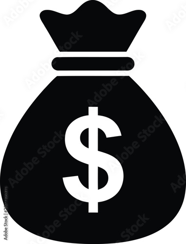 Black money bag icon with dollar sign symbol