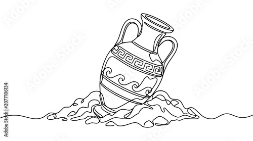 Canvastavla Ancient Greek Amphora Vase Illustration on White Background, Single Line Art