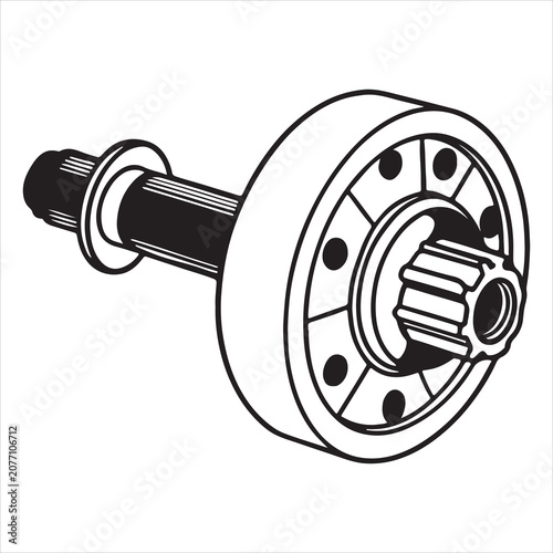 Automotive Spline Shaft and Flanged Hub Assembly Technical Line Art Vector