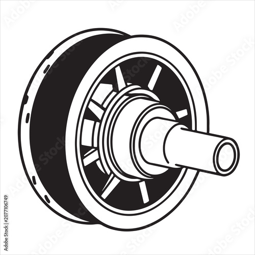 Industrial Pulley Drum and Roller Mechanical Component Technical Line Art Vector