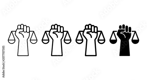 Photos Fist Holding Scales of Justice Vector Icons, Symbolizing Law and Equality, Legal