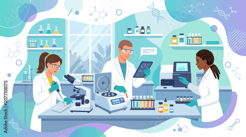 Scientists in Modern Laboratory Researching and Analyzing Data