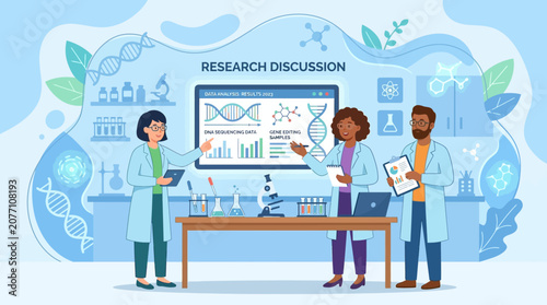 Scientists Team Analyzing Data on Monitor in Laboratory